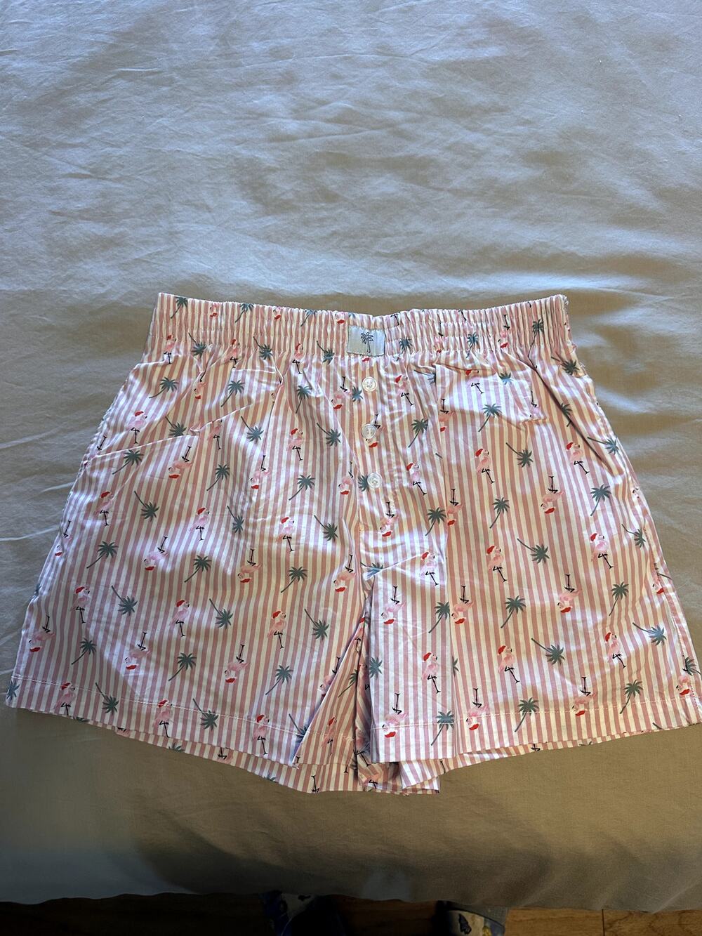 Better Together Dreamy Nights Pink Striped Pajama Shorts Medium Flamingo Palm